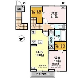 プレッシャス奥井 2LDKの間取図画像