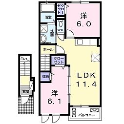 イリーデA 2LDKの間取図画像