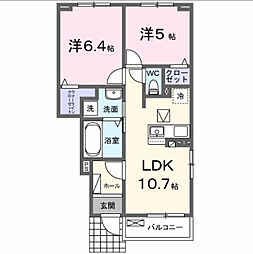 ニューローズつくばB棟 2LDKの間取図画像