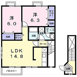 オーブリー吉田A 2LDKの間取図画像