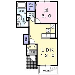 クレストヒルズB 1LDKの間取図画像