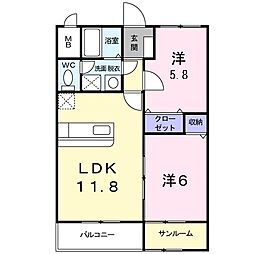 ゾーナ・ヴェルデ 2LDKの間取図画像