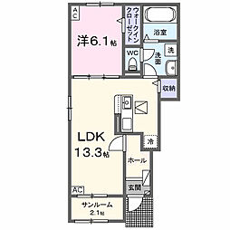 ベル ヴィータI 1LDKの間取図画像