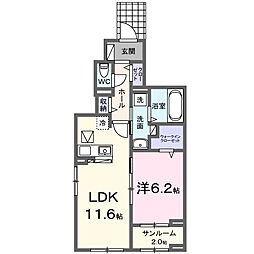 リバーサイド西山 1LDKの間取図画像