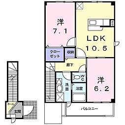アンソレイエアベニューB 2LDKの間取図画像