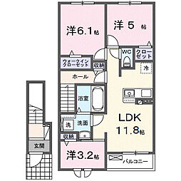 羽曳野市野々上2丁目アパート 3LDKの間取図画像