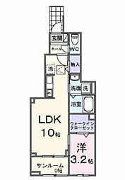 出花1丁目アパート 1LDKの間取図画像