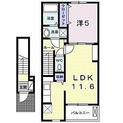 カーサヴェルデB 1LDKの間取図画像