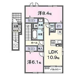 オルキス勝山 2LDKの間取図画像