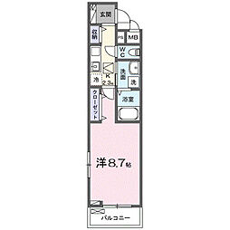 エルミタージュ 1Kの間取図画像