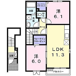 グレースヴィラ3番館 2LDKの間取図画像