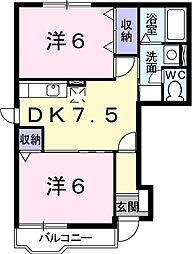 ガーデンロイヤルA館 2DKの間取図画像