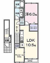 昭和町清水新居アパートI 1LDKの間取図画像