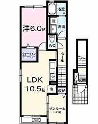 昭和町清水新居アパートII 1LDKの間取図画像