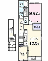 昭和町清水新居アパートII 1LDKの間取図画像