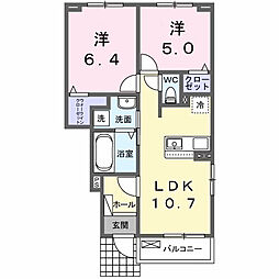 グロワール 2LDKの間取図画像