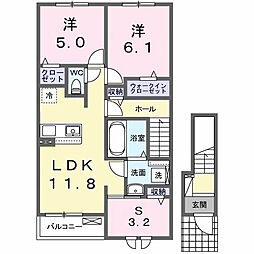 グロワール 2LDKの間取図画像