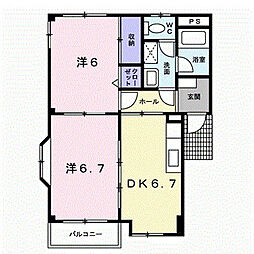 エクレール城東 2DKの間取図画像