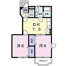アーバンキャッスルヤマノB 2DKの間取図画像