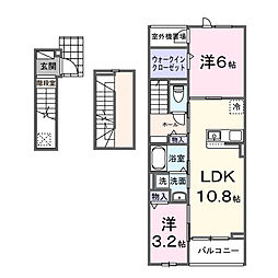 ピース・ヴィラ袋原南C 2LDKの間取図画像
