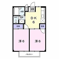 シティハイツ住崎B 2DKの間取図画像