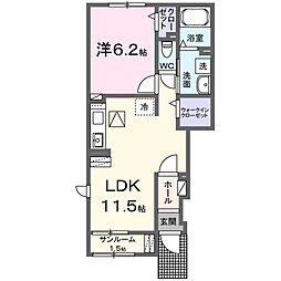 ラピスールB 1LDKの間取図画像