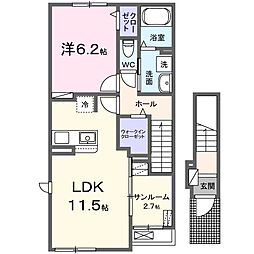 ラピスールB 1LDKの間取図画像