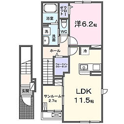 ラピスールB 1LDKの間取図画像