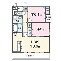 メゾンフルール 2LDKの間取図画像