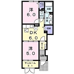 グランサンビューM 2DKの間取図画像