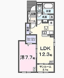 コンフォルテヴォーレI 1LDKの間取図画像