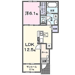 ドゥ・スペーシアII 1LDKの間取図画像