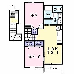 シュガーヒルA 2LDKの間取図画像
