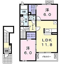 エアリー・ハウス1 2LDKの間取図画像