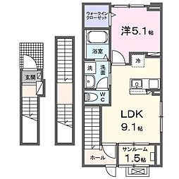 ライズひまわり 1LDKの間取図画像