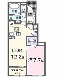 キーウエスト K 1LDKの間取図画像