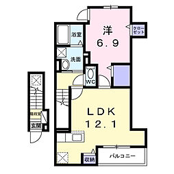 六ツ角フラット5号 1LDKの間取図画像