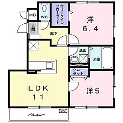メゾンプラシード3 2LDKの間取図画像