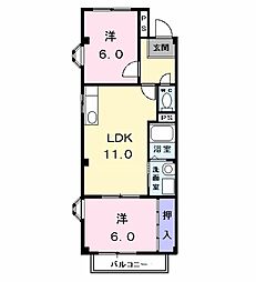 プレシャスコートB棟 2LDKの間取図画像