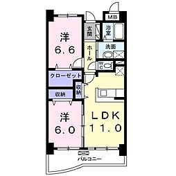 城南マンション 2LDKの間取図画像