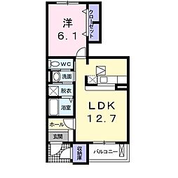 メゾン・エスポワルB棟 1LDKの間取図画像
