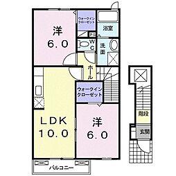 アンバーキャッスルA 2LDKの間取図画像