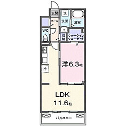 オークレアI 1LDKの間取図画像