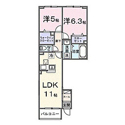 バルパレー坪井 2LDKの間取図画像