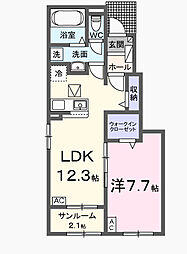 カーサ Nagomi B 1LDKの間取図画像