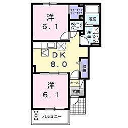 リュイールD 2DKの間取図画像
