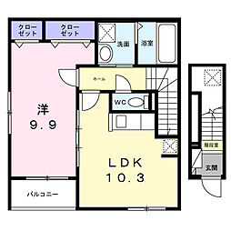 リュッケテラスとねやま 1LDKの間取図画像