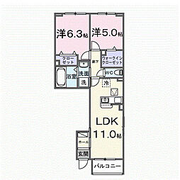 浜松市中央区三方原町アパート 2LDKの間取図画像