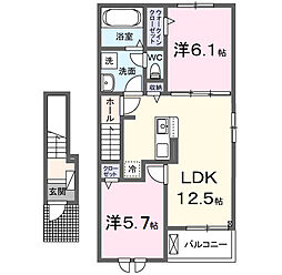 ヒルズ紅梅谷 2LDKの間取図画像
