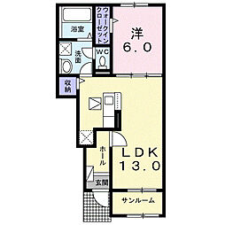 クレッセント 1LDKの間取図画像